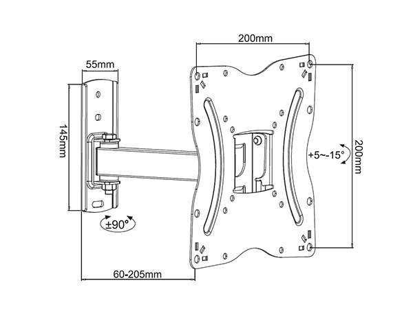 Xstand TV Arm short 17-42 Nosač za TV/nagib-15 do +5/rot.180/VESA 200x200/25kg/6-20,5cm - Слика 4