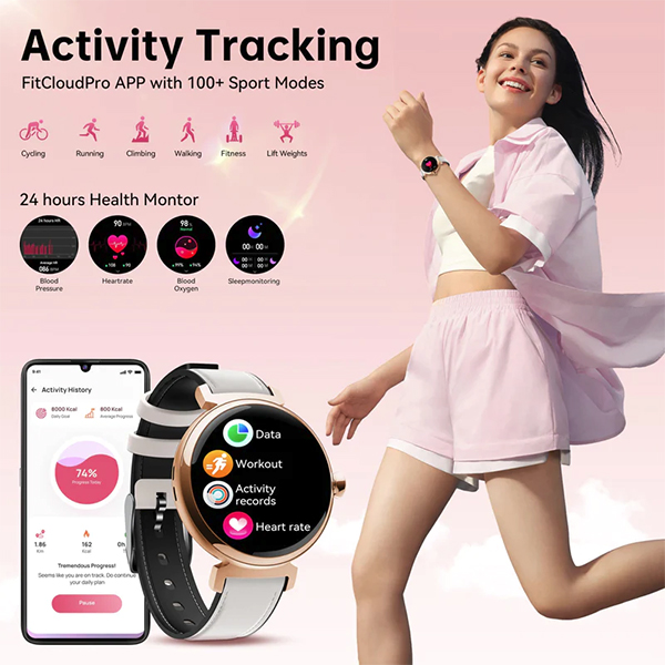 Oukitel BT30 Smart Watch for Women 160mAh/Heart rate/SpO2/Blood Preasure/Accelerometer/Crna - Слика 3