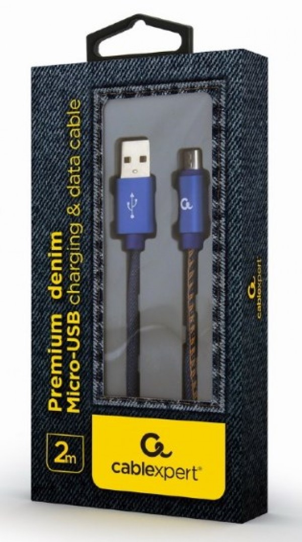 CC-USB2J-AMmBM-2M-BL Gembird Premium jeans (denim) Micro-USB cable with metal connectors, 2 m, blue - Слика 2