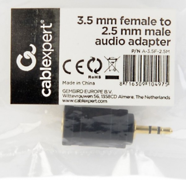 A-3.5F-2.5M Gembird 3.5 mm zenski na 2.5 mm muski audio adapter - Слика 2