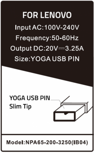 NPA65-200-3250 (IB04) ** Gembird punjac za laptop 65W-20V-3.25A, USB PIN Yellow (856 Alt=IB08)