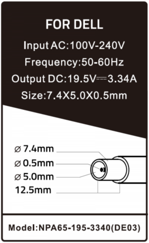 GEMBIRD NPA65-195-3340 Punjač za laptop 65W-19.5V-3.34A, 7.4x5.0mm black PIN