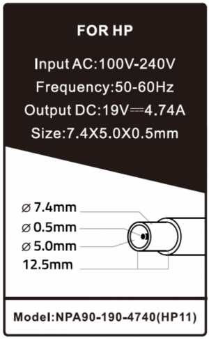 NPA90-190-4740 (HP11) ** Gembird punjac za laptop 90W-19V-4.74A, 7.4x5.0mm black PIN (1024)