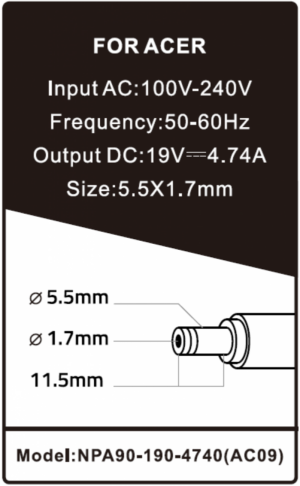 NPA90-190-4740 (AC09) ** Gembird punjac za laptop 90W-19V-4.74A, 5.5x1.7mm yellow (940)