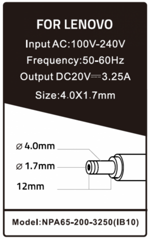 NPA65-200-3250 (IB10) ** Gembird punjac za laptop 65W-20V-3.25A, 4.0x1.7mm Yellow (780 Alt=IB09)