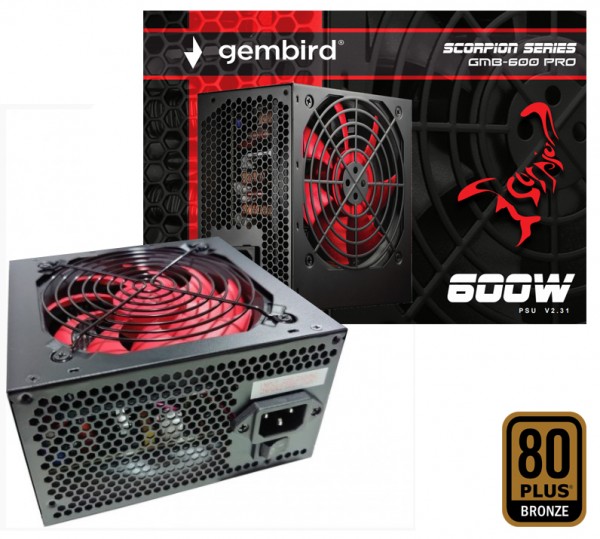 GMB-600-PRO Gembird napajanje 600W 80+BRONZE, PFC,12cm FAN, 20+4pin, 2x4pin,2x 6+2pin, 5xSATA - Слика 3