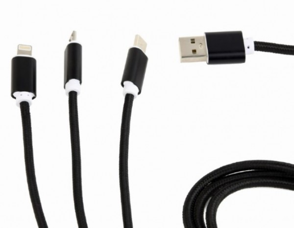CC-USB2-AM31-1M Gembird USB 3-u-1 kabl za punjenje 8-pin, Type-C, microUSB, crni, 1m - Слика 2