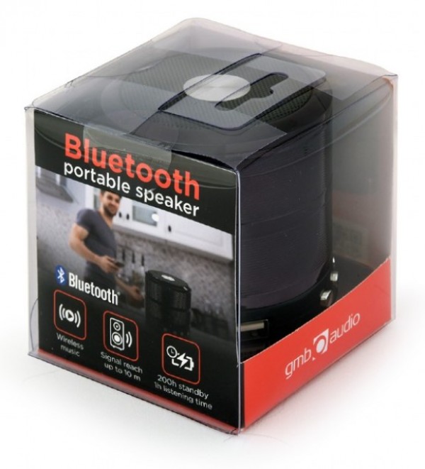 SPK-BT-08-BK Gembird Portable Bluetooth speaker +handsfree 3W, FM, microSD, AUX, black - Слика 2