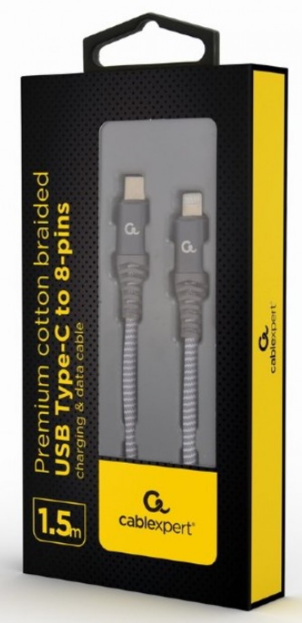 CC-USB2B-CM8PM-1.5M Gembird Premium cotton braided USB Type-C to 8-pins charging & data cable, 1.5m - Слика 2