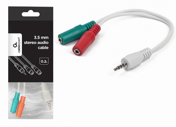CCA-417W Gembird 2x 3.5 mm(slusalice i mikrofon) adapter na 1x 3.5mm(4 pin) cable, 0.2 m beli - Слика 2