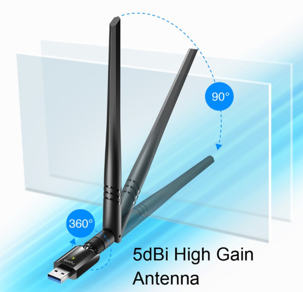 Cudy WU1400 AC1300 Wi-Fi USB 3.0 Adapter,2.4+5Ghz,5dBi high gain detach.antenna,AP(Alt.U1,U6) - Слика 2