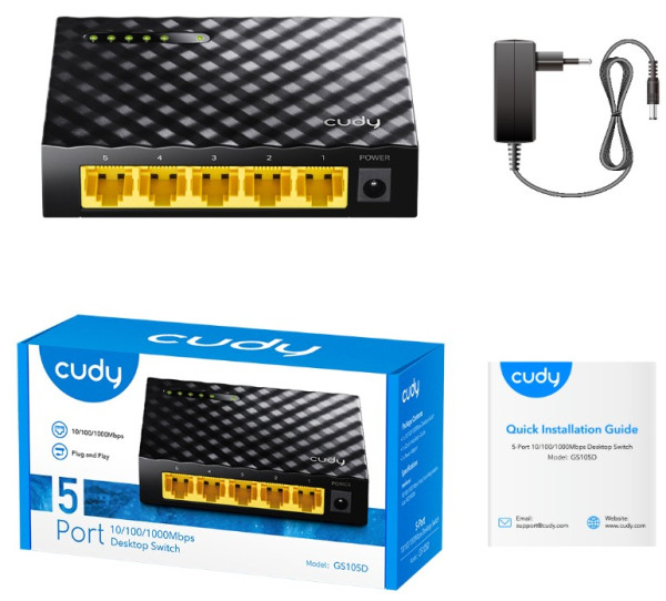 Cudy GS105D 5-Port Gbit Desktop Switch, 5x RJ45 10/100/1000 (Alt. GS105, SG105, PFS3005-GT-L) - Слика 4
