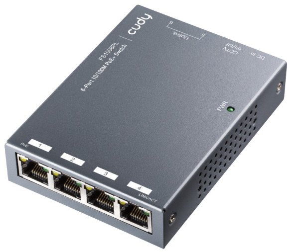 Cudy FS1006PL 6-Port 10/100M PoE+ Switch, 60W external, max 32W/PoE, UPLINK, 250m, 4KV protection - Слика 3
