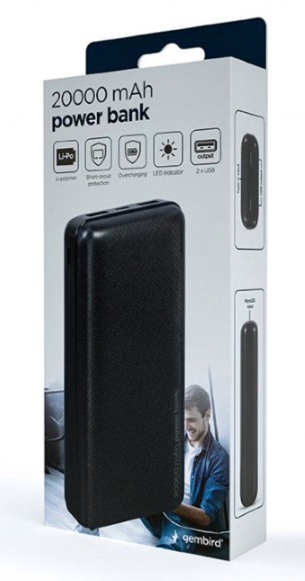 PB20-02 Gembird Power bank 20000mAh 2xUSB, LED - Слика 4