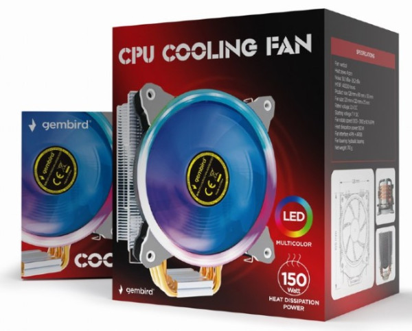 CPU-HURACAN-ARGB-X130 Gembird LED UNI kuler 150W 120mm.Fan +/-1600rpm 26dBa LGA 775/115x/1200/AMD - Слика 4
