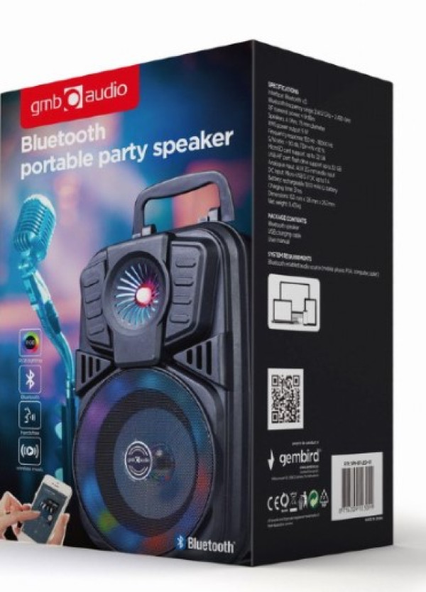 SPK-BT-LED-01 Gembird Portable Bluetooth karaoke speaker 5W, FM, USB, SD, 3,5mm, MIC 6,35mm, LED - Слика 4