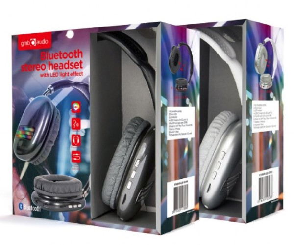 BHP-LED-02-BK Gembird Bluetooth stereo Slusalice sa mikrofonom Bt V5.0 400mAh/32Ohm, 2h Li-ion Crne - Слика 4