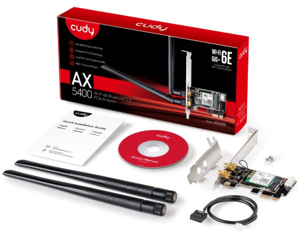 Cudy WE3000 AX5400 Wi-Fi 6E + BT5.2 PCI Express Adapter 2.4+5Ghz, 2x5dBi detachable antenna - Слика 4