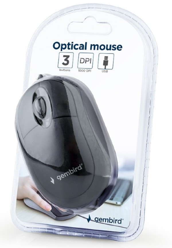 MUS-U-01 Gembird Opticki mis 1000Dpi black 94mm USB - Слика 3
