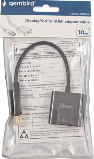 A-DPM-HDMIF-08 ** Gembird DisplayPort v1 to HDMI adapter cable, black(alt A-DPM-HDMIF-002)(239)