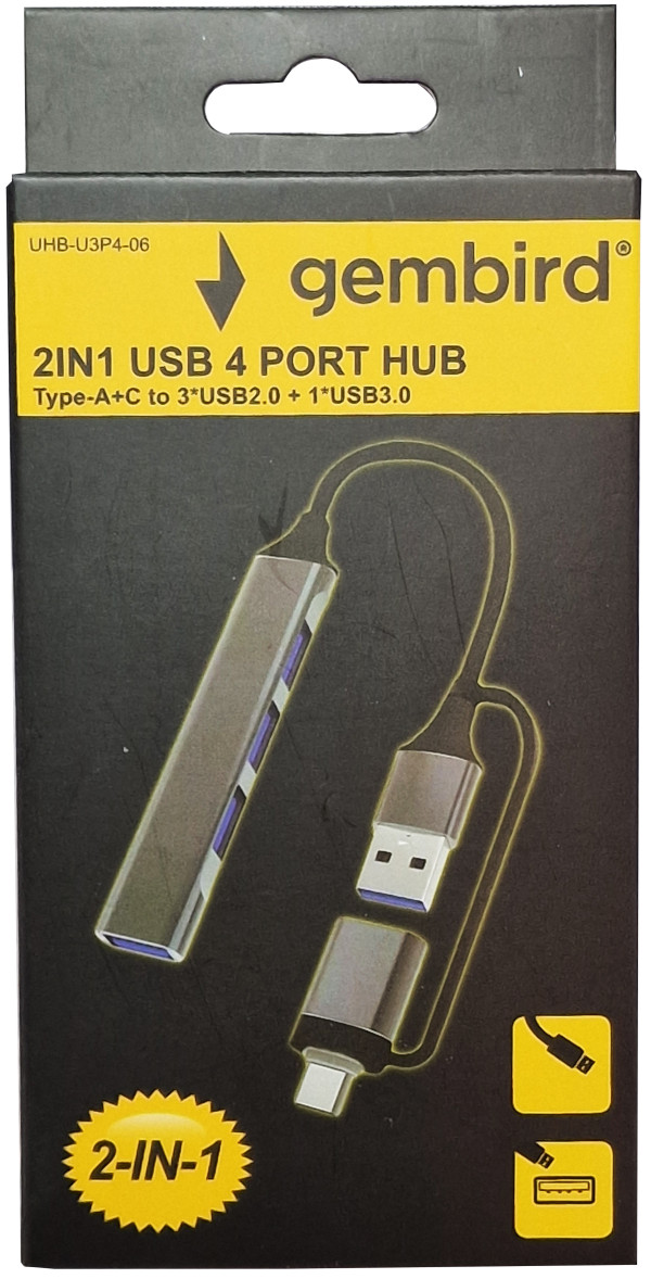 UHB-U3P4-06 ** Gembird HUB Type-A+C to 3*USB2.0 + 1*USB3.0 Aluminum (287) - Слика 5