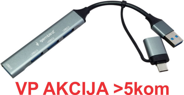 UHB-U3P4-06 ** Gembird HUB Type-A+C to 3*USB2.0 + 1*USB3.0 Aluminum (287) - Слика 6