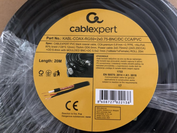 GEMBIRD KABL-COAX-RG59+2X0.75-BNC/DC-20M gotov krimpovan kabl za video nadzor sa BNC+DC krajevima CCA 20m - Слика 2