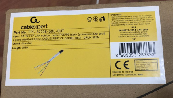 FPC-5270E-SOL-OUT Gembird, FTP cat.5E Outdoor, solid 24AWG, 0.51mm PREMIUM CCA kotur pun presek 305m - Слика 2