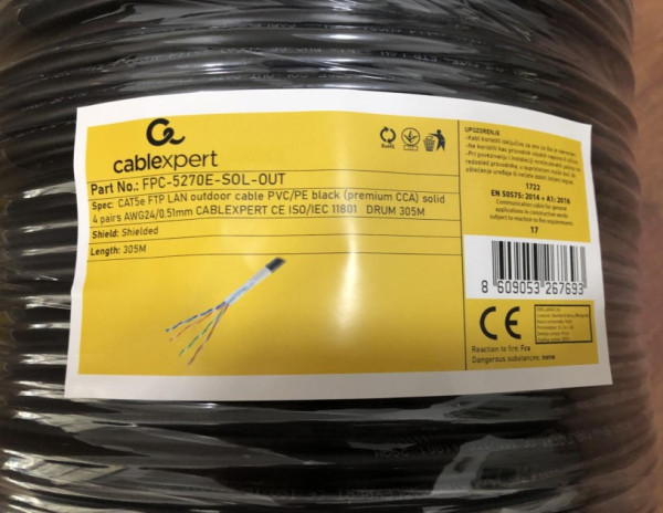 FPC-5270E-SOL-OUT Gembird, FTP cat.5E Outdoor, solid 24AWG, 0.51mm PREMIUM CCA kotur pun presek 305m - Слика 3