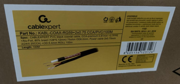 GEMBIRD KABL-COAX-RG59+2X0.75 CCA/PVC/100M Koaksialni kabl sa napojnim kablom 2x0,75mm black 100m - Слика 3