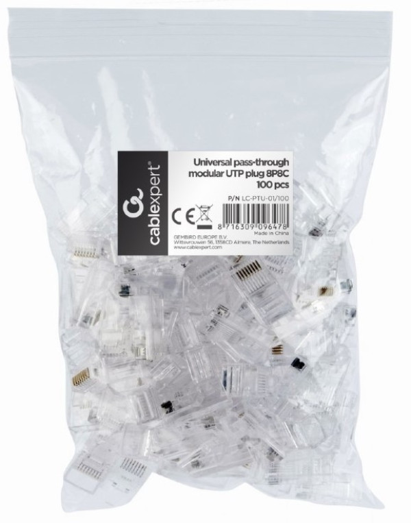 LC-PTU-01/100 Gembird Universal pass-through modular CAT5 UTP plug 8P8C, 100u pak /CENA PO PAKOVANJU - Слика 3