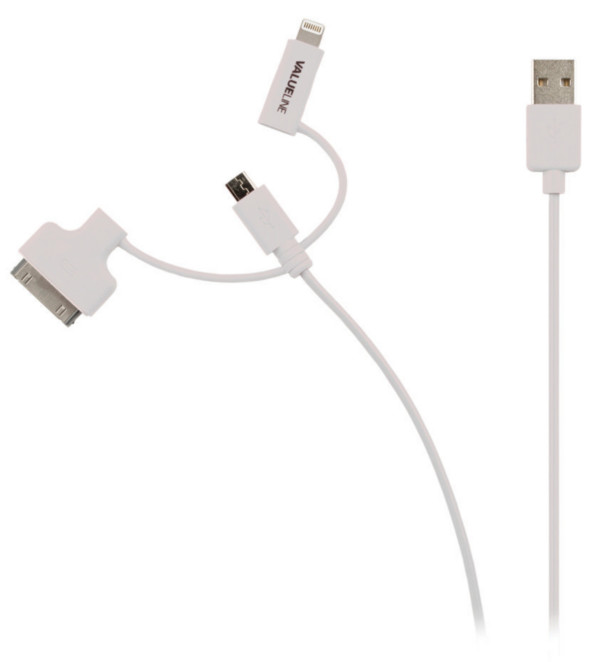 VLMP39410W1.00 Nedis 3 u 1 Sync and Charge Cable USB-A Male - Micro B Male 1.00 m White + 30-Pin Doc - Слика 3