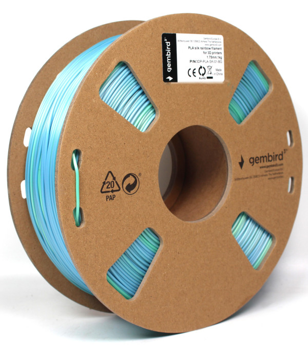 GEMBIRD 3DP-PLA-SK-01-BG PLA Svilenkasti duga Filament za 3D stampac 1.75mm, kotur 1KG blue/green - Слика 4