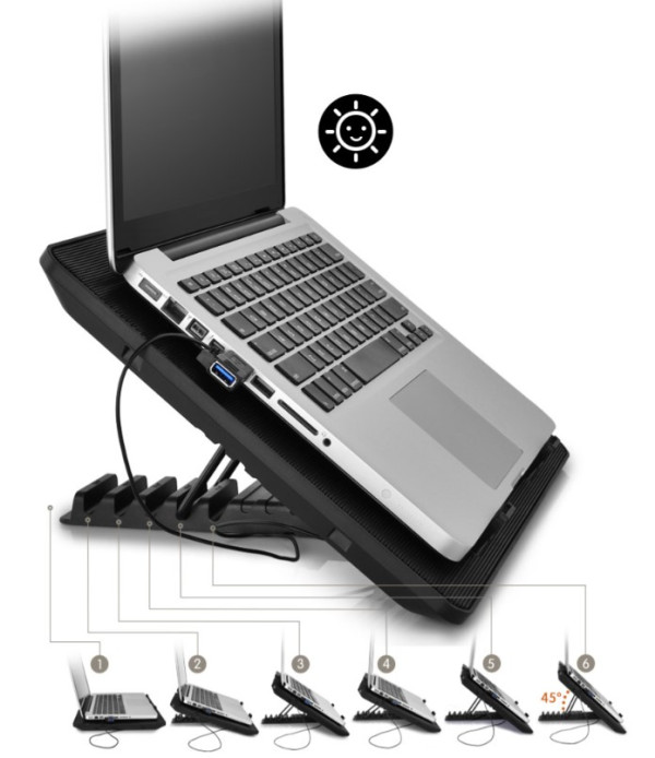 DeepCool U PAL Hladnjak za laptop 15.6 2x140mm.Fan 1000rpm 92CFM 26dB 390x280x27mm USB3.0 (postolje - Слика 9