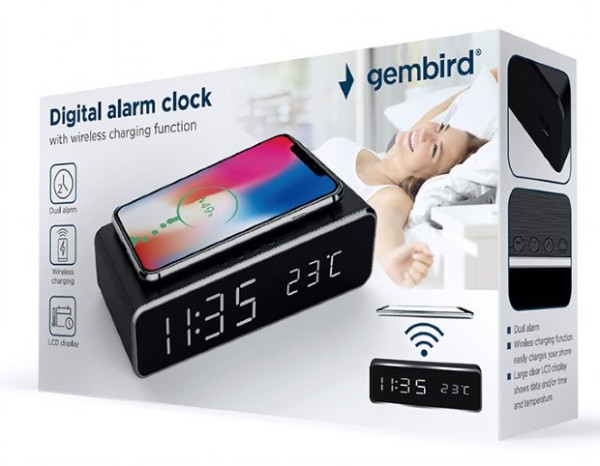DAC-WPC-01 Gembird Digitalni sat + alarm sa bezicnim punjenjem telefona, Black - Слика 7