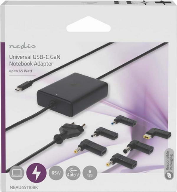 NEDIS NBAU65110BK Univerzalni punjač 65W za notebook računare sa USB-C konektorom i podrškom za napajanje - Слика 3