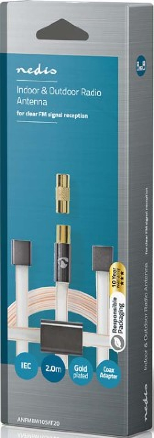 NEDIS ANFMBW105AT20 FM Antena IEC koaksijalni muški, Gold Plated, 50Ohm, Unshielded, 2m, PVC - Слика 7