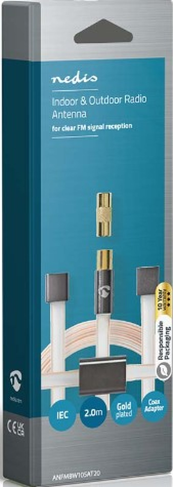 NEDIS ANFMBW105AT20 FM Antena IEC koaksijalni muški, Gold Plated, 50Ohm, Unshielded, 2m, PVC - Слика 8