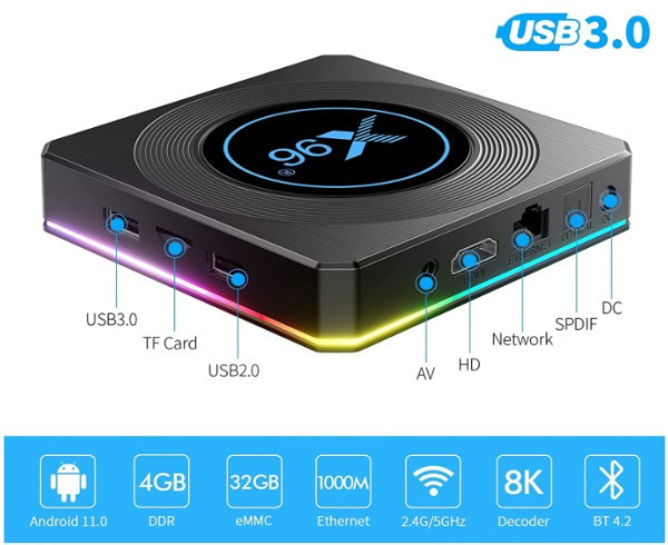 GEMBIRD GMB-X96 X4 4/64GB smart TV box S905X4 quad, Mali-G31MP 8K, 1000M KODI Android 11.0 - Слика 4
