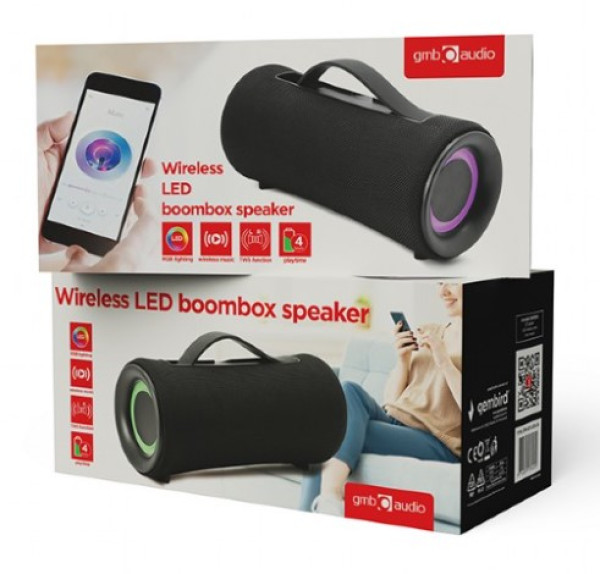 SPK-BT-LED-04 Gembird Portable Bluetooth LED TWS Boombox speaker 10W, FM, USB, microSD - Слика 7
