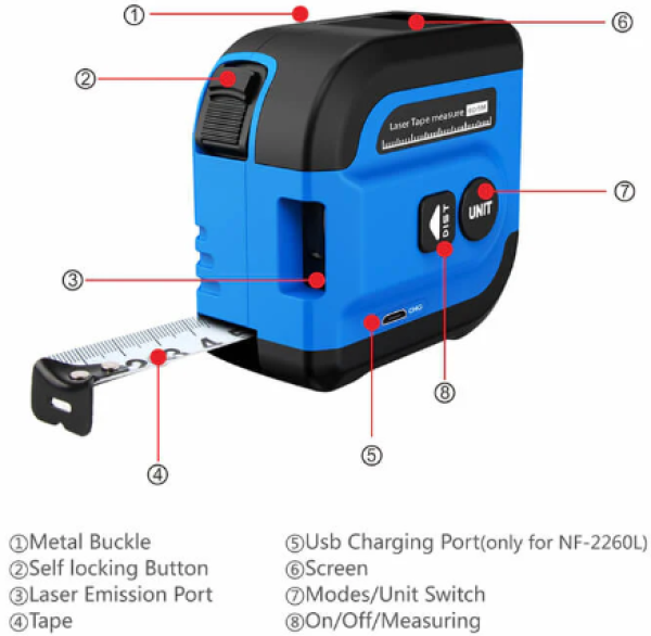 NOYAFA NF-2260L Laserska traka za merenje udaljenosti - Слика 6