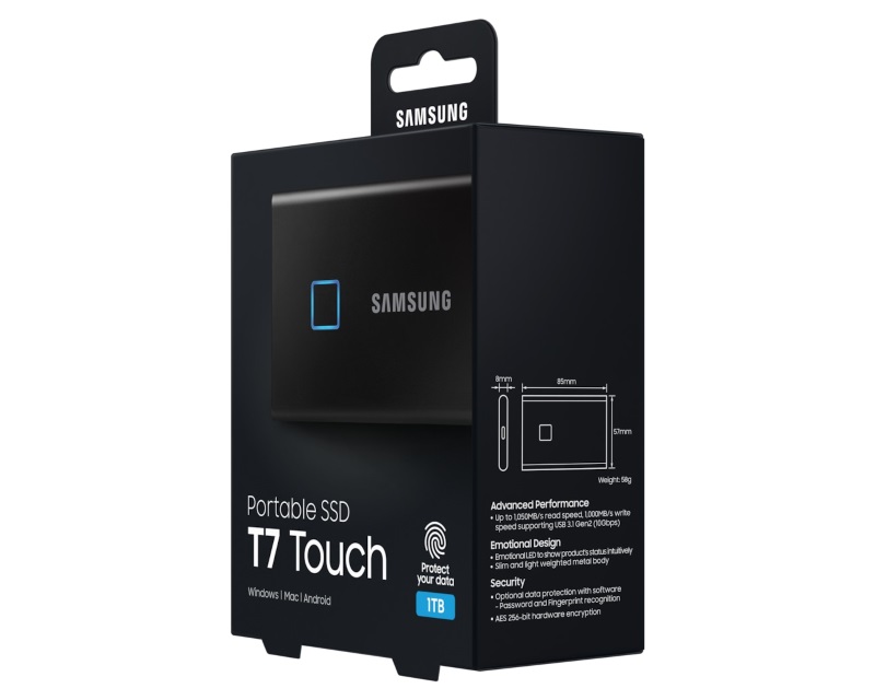 SAMSUNG Portable T7 Touch 1TB crni eksterni SSD MU-PC1T0K - Слика 8
