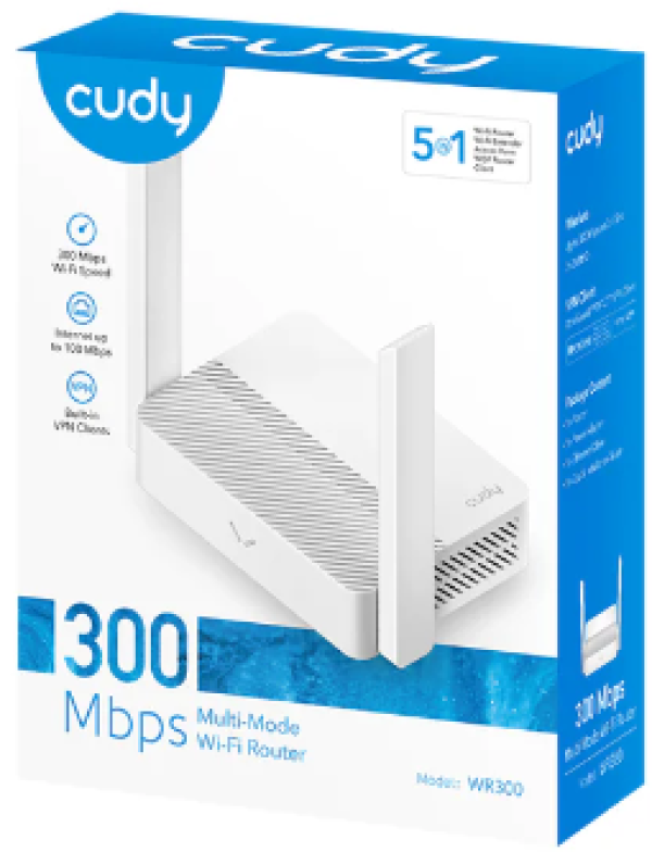 Cudy WR300 N300 Wi-Fi Router, Chipset MediaTek, router/AP/ Repeater/WISP 4xLAN, 2x5dBi - Слика 5