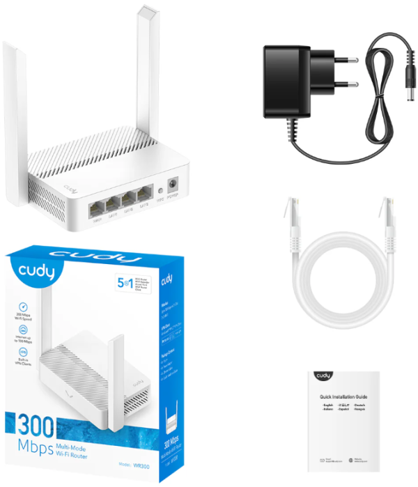 Cudy WR300 N300 Wi-Fi Router, Chipset MediaTek, router/AP/ Repeater/WISP 4xLAN, 2x5dBi - Слика 6