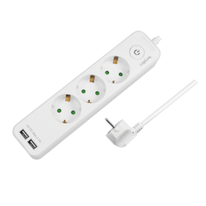 Logilink produžni kabl 3 mesta, 2 USB, prekidač, 1.5m, beli