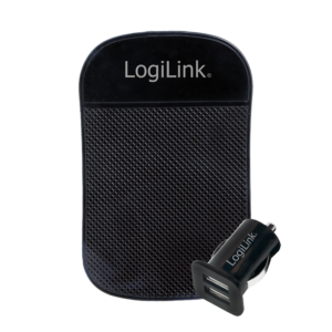 Logilink USB 2-Port punjač za auto, plus pogloga protiv klizanja, crna