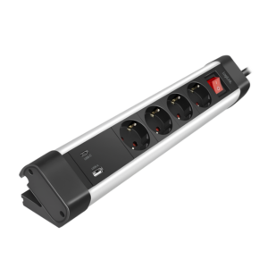 Logilink produžni kabl 4 mesta, 1 x USB A, 1 x USB C,  prekidač, stalak, 1.5m, aluminium