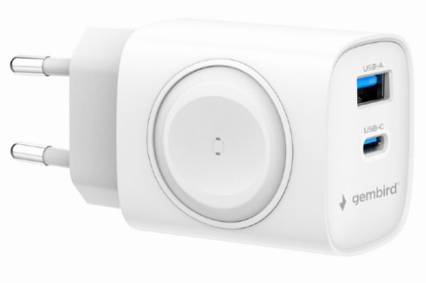 TA-UC-PDQCW20-01-W Gembird 2u1 QC 3.0 20W punjac za telefon + Apple Watch, white - Слика 4