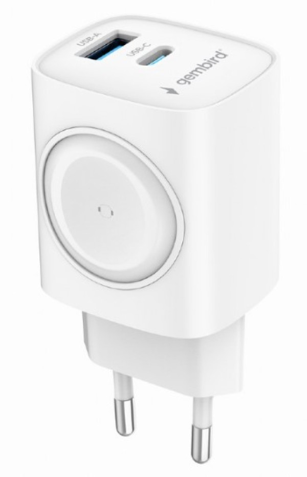 TA-UC-PDQCW20-01-W Gembird 2u1 QC 3.0 20W punjac za telefon + Apple Watch, white - Слика 2
