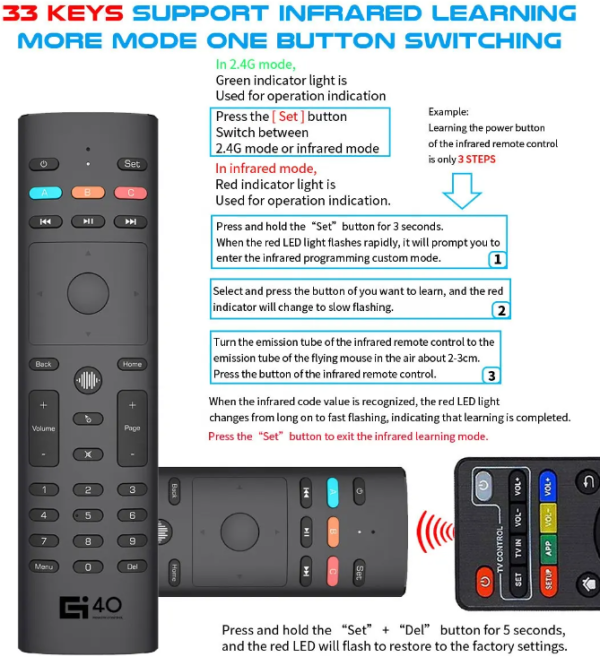 GEMBIRD GMB-G40S AIR MOUSE Remote control for TV/PC, With Gyroscope smart google Google Assistant - Слика 2